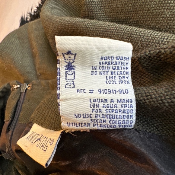 Vintage Southwestern Boho White Stag Olive Green Maxi Skirt 10 Hippie Fringe 90s - Picture 8 of 11